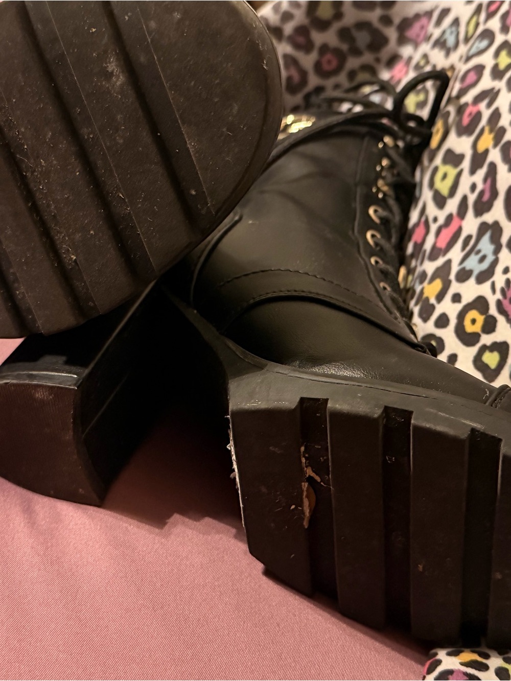 G by Guess Women's Black Lace-Up Heeled Combat Boots
